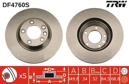 [DF4760S] BRAKE DISC FRONT RH 350MM TRW VAG