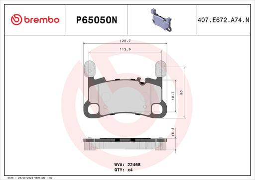 [P65050N] BRAKE PADS REAR BREMBO CERAMIC PORSCHE