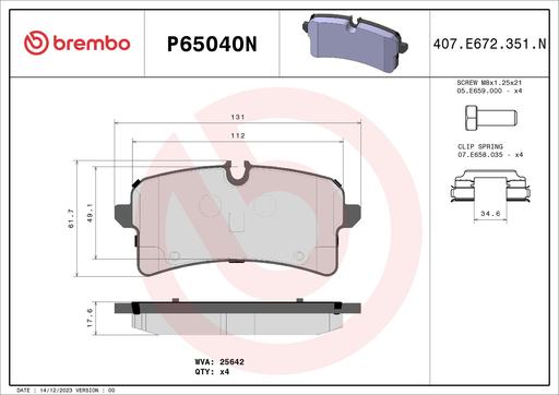 [P65040N] BRAKE PADS REAR BREMBO CERAMIC PORSCHE