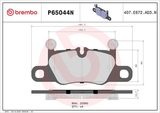 [P65044N] BRAKE PADS REAR BREMBO CERAMIC PORSCHE