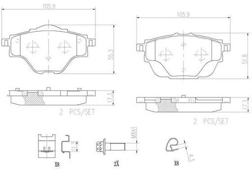 [P61124N] BRAKE PADS REAR BREMBO CERAMIC PSA