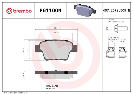 [P61100N] BRAKE PADS REAR BREMBO CERAMIC PSA