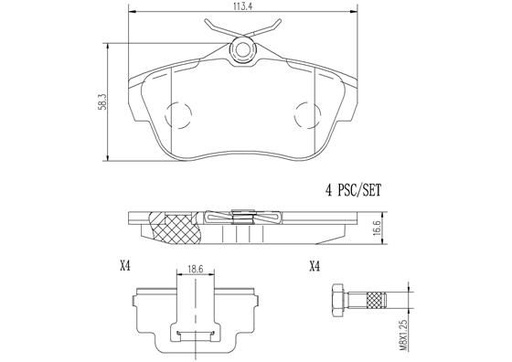 [P61095N] BRAKE PADS REAR BREMBO CERAMIC PSA FIAT
