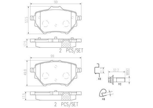 [P61122N] REAR PADS BREMBO CERAMIC PSA HAVAL