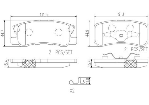 [P54031N] BRAKE PADS REAR BREMBO CERAMIC PSA JEEP MITSUBISHI