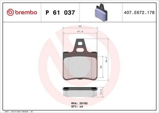 [P61037] REAR PADS BREMBO PSA [DNO]