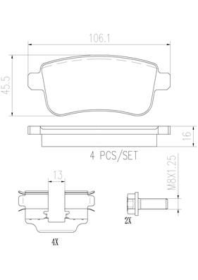 [P68041N] BRAKE PADS REAR BREMBO CERAMIC RENAULT