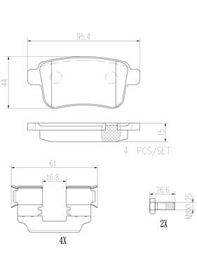 [P68043N] BRAKE PADS REAR BREMBO CERAMIC RENAULT