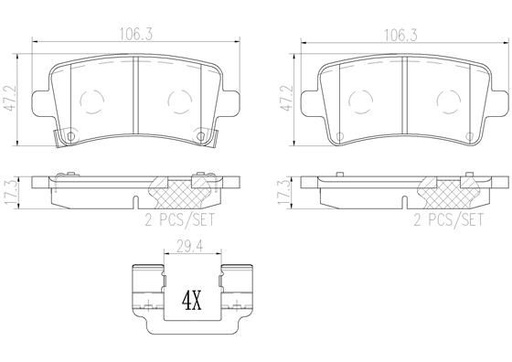 [P59060N] BRAKE PADS REAR BREMBO CERAMIC SAAB OPEL