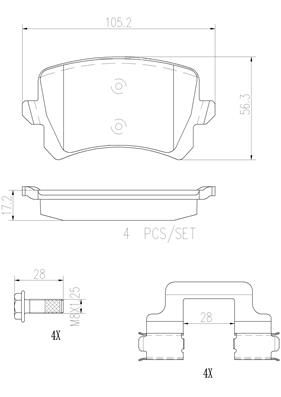 [P85108N] BRAKE PADS REAR BREMBO CERAMIC VAG