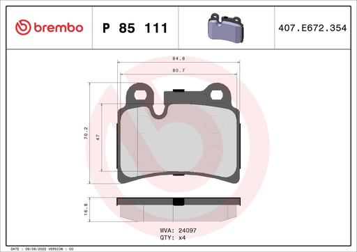 [P85111] BRAKE PADS REAR BREMBO VAG
