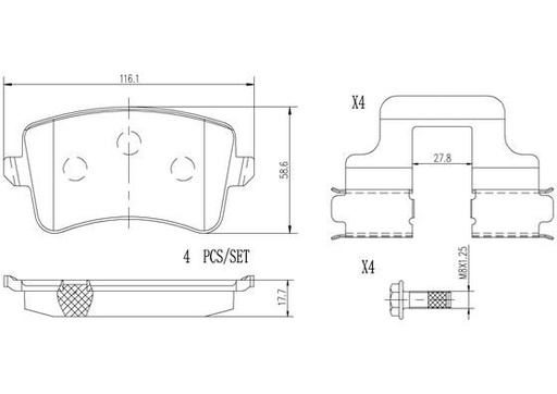 [P85100N] BRAKE PADS REAR BREMBO CERAMIC VAG