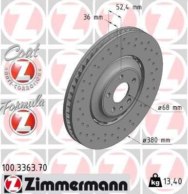 [100.3363.70] BRAKE DISC FRONT 380MM ZIMMERMANN VAG (CROSS DRILLED)