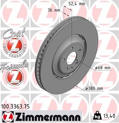 [100.3363.75] BRAKE DISC FRONT 380MM ZIMMERMANN VAG
