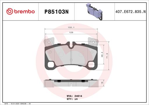 [P85103N] BRAKE PADS REAR BREMBO CERAMIC VAG