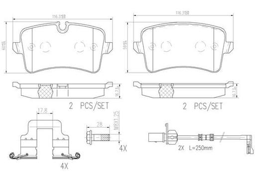 [P85120N] BRAKE PADS REAR WITH SENSOR BREMBO CERAMIC VAG