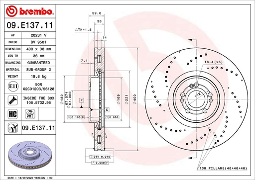 [09.E137.11] FRONT DISC 400MM BREMBO MERC