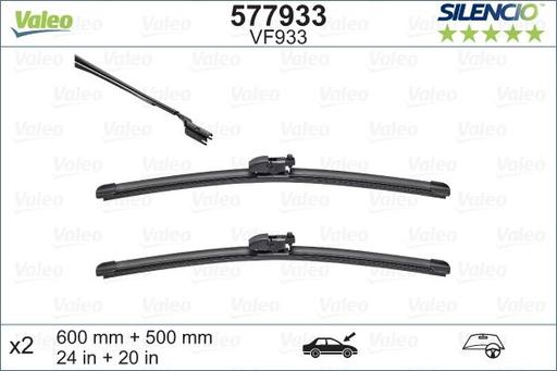 [577933] WIPER BLADE [FRONT KIT] VALEO SILENCIO [600MM 24 INCH + 500MM 20 INCH - WITH SPOILER FLAT WIPER BLADE]
