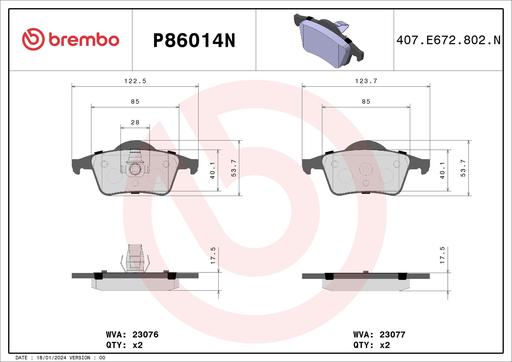[P86014N] BRAKE PADS REAR BREMBO CERAMIC VOLVO