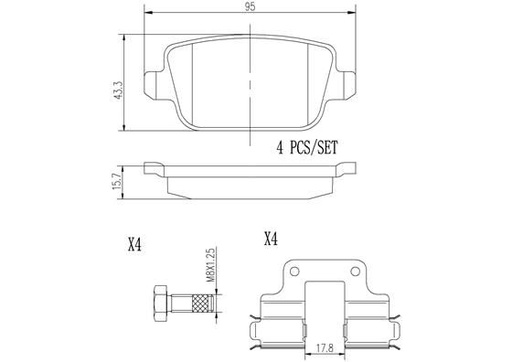 [P44017N] BRAKE PADS REAR BREMBO CERAMIC VOLVO LAND ROVER
