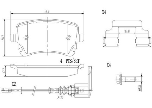 [P85083N] BRAKE PADS REAR WITH SENSOR BREMBO CERAMIC VAG BENTLEY
