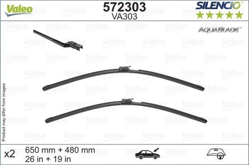 [VA303] WIPER BLADE [FRONT KIT] VALEO SILENCIO AQUABLADE [650MM 26 INCH + 480MM 19 INCH - WITH SPOILER FLAT WIPER BLADE]