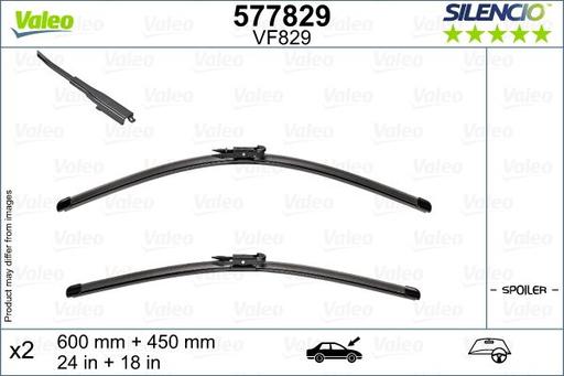[577829] WIPER BLADE [FRONT KIT] VALEO SILENCIO [600MM 24 INCH + 450MM 18 INCH - WITH SPOILER FLAT WIPER BLADE]