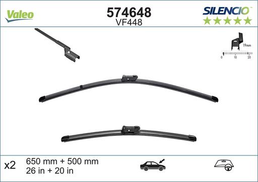 [VF448] WIPER BLADE [FRONT KIT] VALEO SILENCIO [650MM 26 INCH + 500MM 20 INCH - WITH SPOILER FLAT WIPER BLADE]