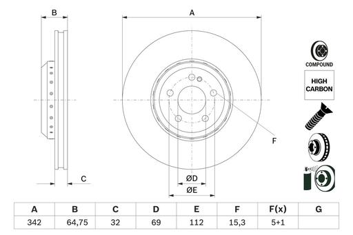 [0 986 479 G35] BRAKE DISC FRONT BOSCH MERC 342MM PLAIN