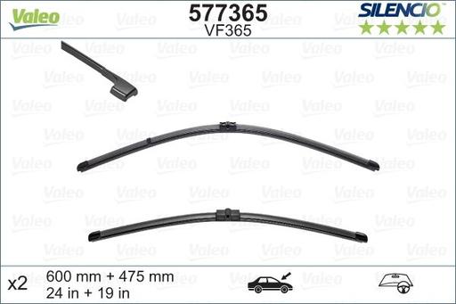 [VF335] WIPER BLADE [FRONT KIT] VALEO SILENCIO [600MM 24 INCH + 350MM 14 INCH - WITH SPOILER FLAT WIPER BLADE]