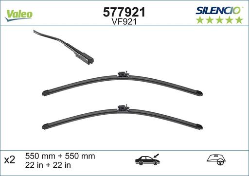 [VF921] WIPER BLADE [FRONT KIT] VALEO SILENCIO [550MM 22 INCH + 550MM 22 INCH - WITH SPOILER FLAT WIPER BLADE]