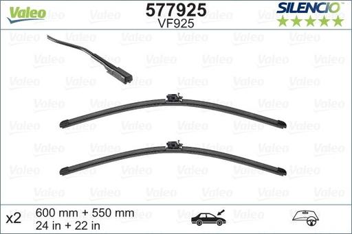 [VF913] WIPER BLADE [FRONT KIT] VALEO SILENCIO [630MM 25 INCH + 550MM 22 INCH - WITH SPOILER FLAT WIPER BLADE]
