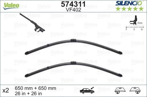 [VF375] WIPER BLADE [FRONT KIT] VALEO SILENCIO [600MM 24 INCH + 380MM 15 INCH - WITH SPOILER FLAT WIPER BLADE]