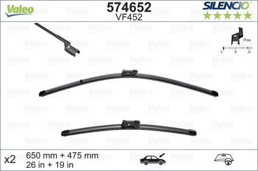 [VF388] WIPER BLADE [FRONT KIT] VALEO SILENCIO [650MM 26 INCH + 450MM 18 INCH - WITH SPOILER FLAT WIPER BLADE]