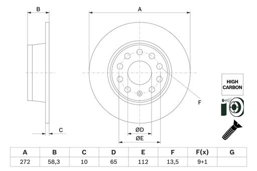[BD2768] BRAKE DISC REAR 272MM BOSCH VAG