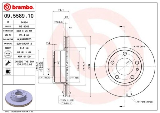 [09.5589.10] FRONT DISC 282MM BREMBO BMW