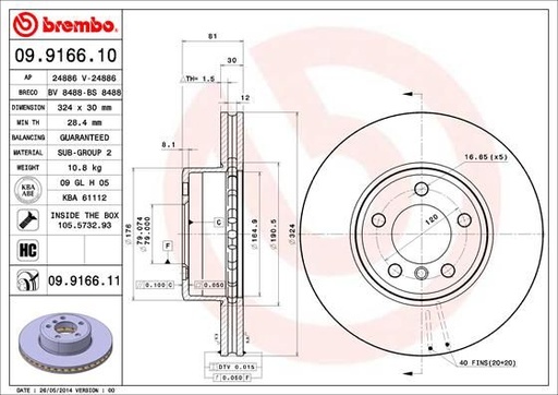 [09.9166.10] FRONT DISC 324MM BREMBO BMW