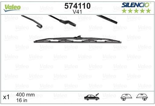 [V41] WIPER BLADE [FRONT] VALEO SILENCIO [400MM 16 INCH - FLAT WIPER BLADE - ADAPTOR R INCLUDED]
