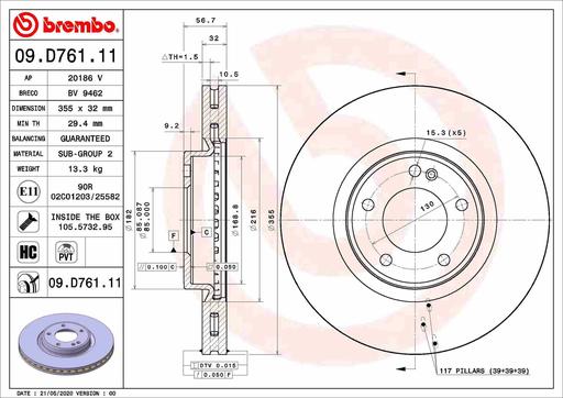 [09.D761.11] BRAKE DISC FRONT 354MM BREMBO MERC