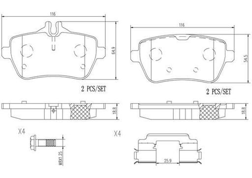 [P50103N] BRAKE PADS REAR BREMBO CERAMIC MERC