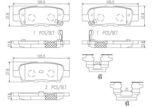 [P56046N] BRAKE PADS REAR BREMBO CERAMIC RENAULT
