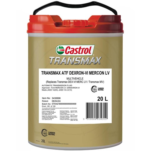 [3430696] ATF OIL 20L TRANSMAX DEX 6 ME LV CASTROL