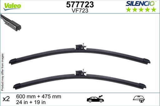 [VF723] WIPER BLADE [FRONT KIT] VALEO SILENCIO [600MM 24 INCH + 475MM 19 INCH - WITH SPOILER FLAT WIPER BLADE]