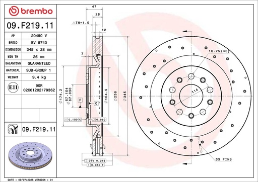 [09.F219.11] REAR DISC 345MM BREMBO MASERATI