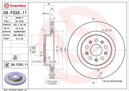 [09.F220.11] BRAKE DISC REAR 330MM BREMBO MASERATI