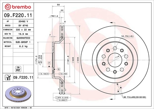 [09.F220.11] REAR DISC 330MM BREMBO MASERATI