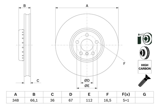 [BD2804] FRONT DISC RH 348MM BOSCH BMW
