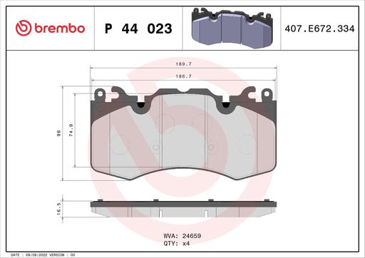 [P44023] BRAKE PADS FRONT BREMBO LAND ROVER