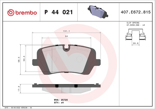 [P44021] REAR PADS BREMBO LAND ROVER
