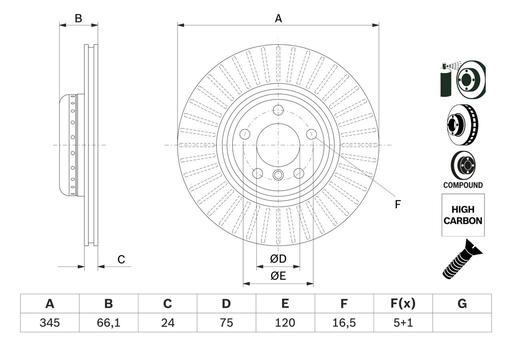 [0 986 479 E06] BRAKE DISC REAR 345MM BOSCH BMW (DUEL CAST)